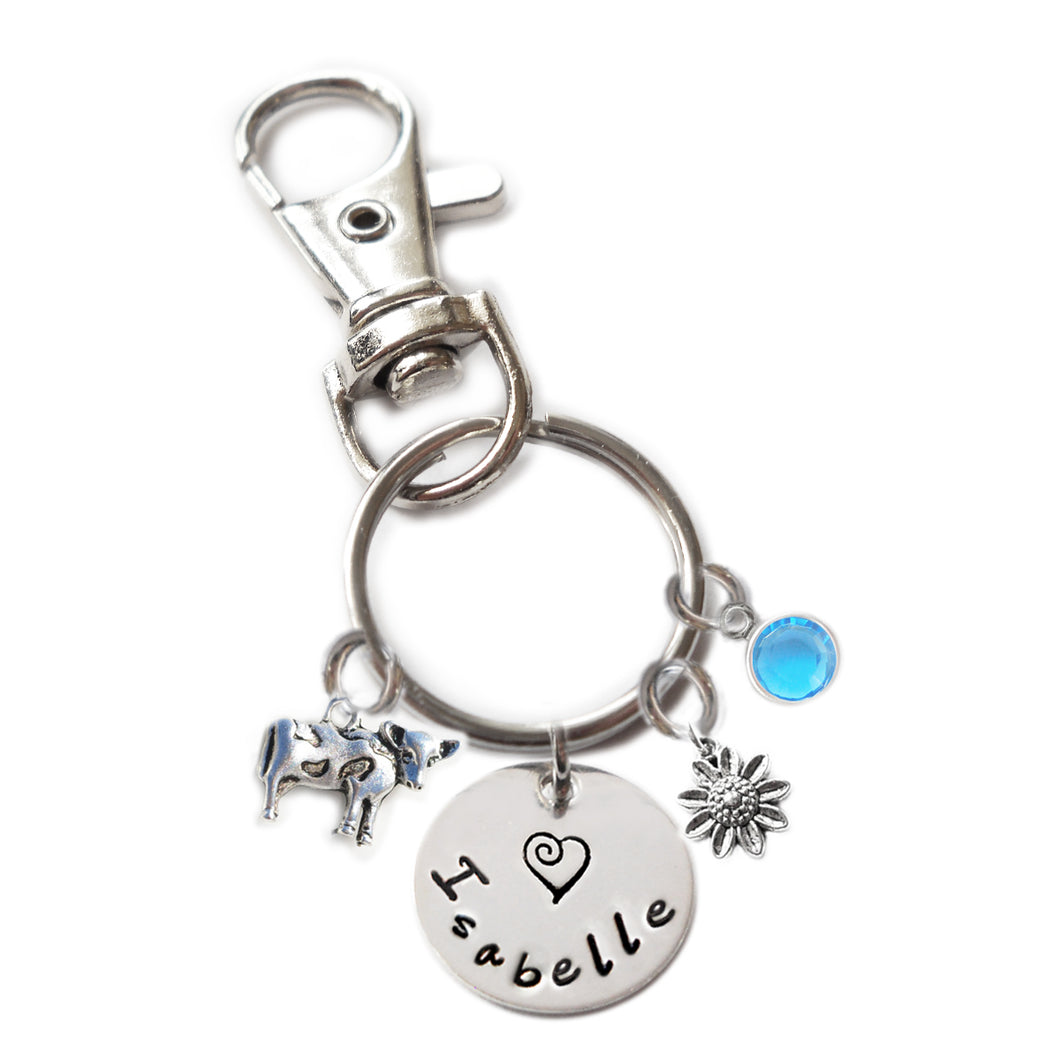 Personalized COW Swivel Key Clasp with Sterling Silver Name