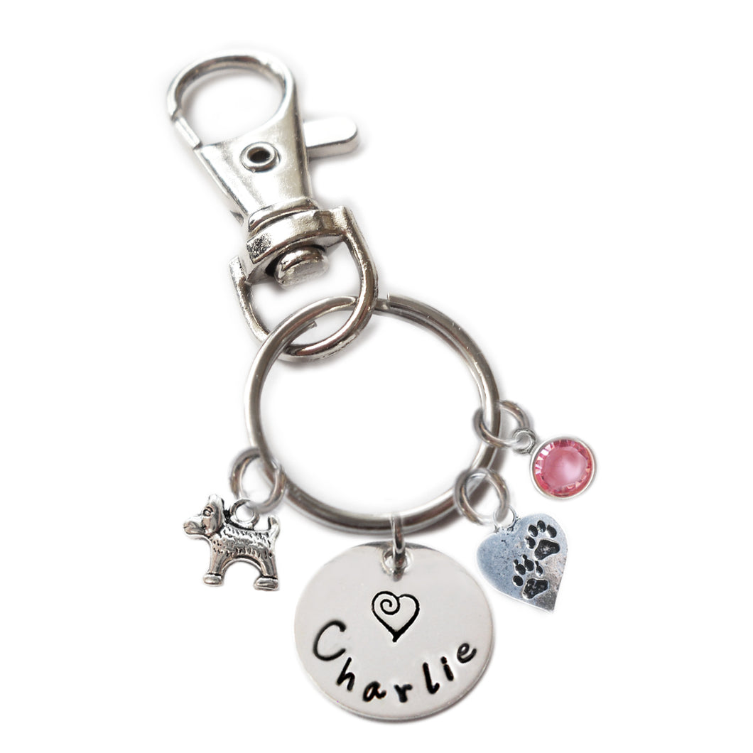 Personalized DOG AND PAWS Swivel Key Clasp with Sterling Silver Name