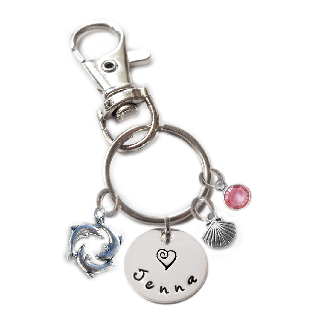 Personalized DOLPHINS Swivel Key Clasp with Sterling Silver Name