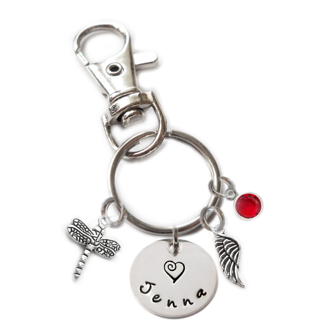 Personalized DRAGONFLY Swivel Key Clasp with Sterling Silver Name