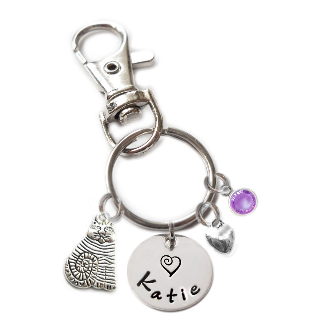 Personalized FAT CAT Swivel Key Clasp with Sterling Silver Name