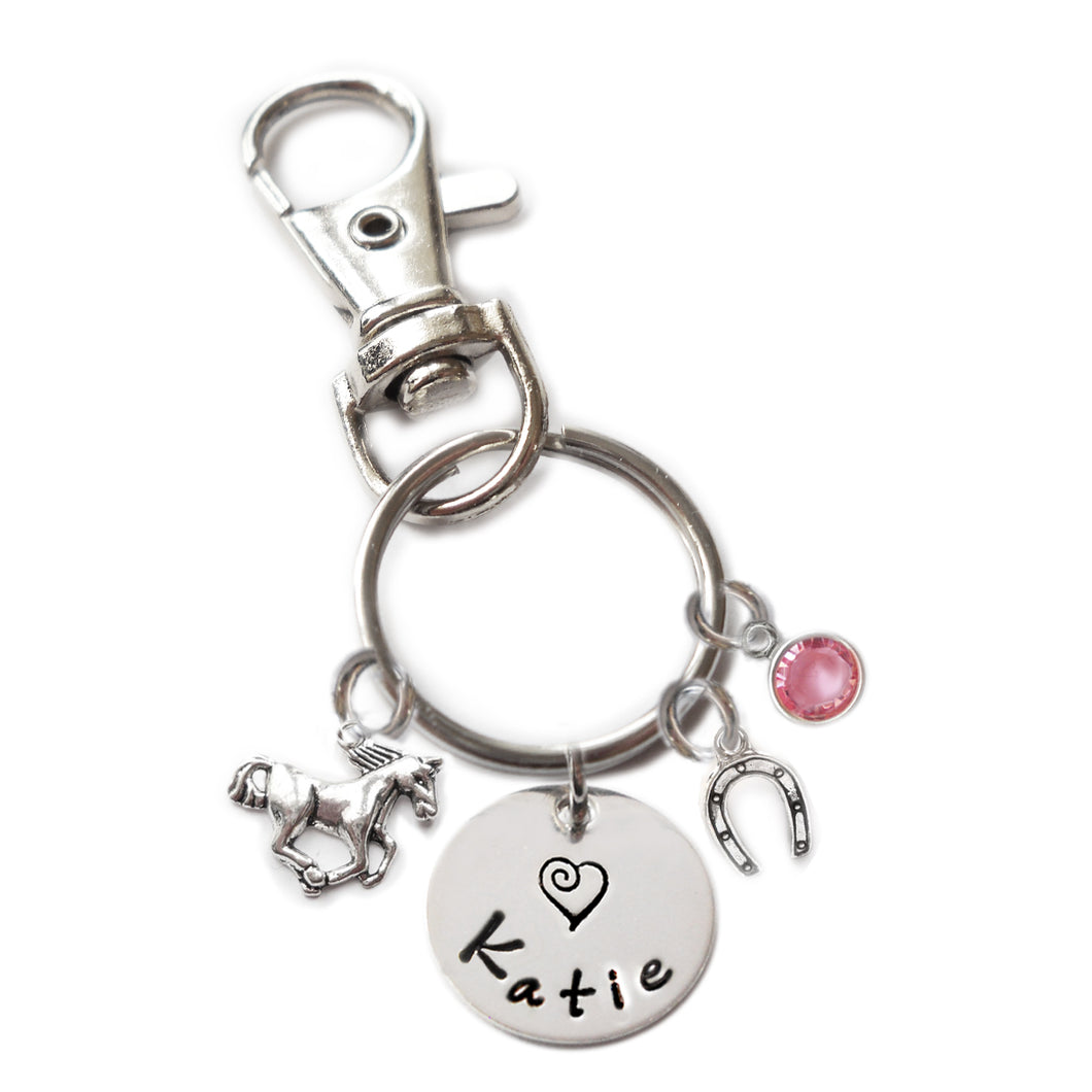 Personalized HORSE Swivel Key Clasp with Sterling Silver Name