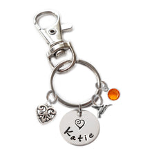Load image into Gallery viewer, Personalized HUMMINGBIRD Swivel Key Clasp with Sterling Silver Name
