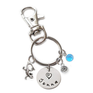 Personalized LIZARD Swivel Key Clasp with Sterling Silver Name