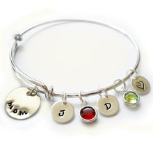 Load image into Gallery viewer, Sterling Silver Monogram Bangle with Swarovski Birthstones
