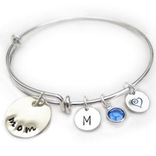 Load image into Gallery viewer, Sterling Silver Monogram Bangle with Swarovski Birthstones
