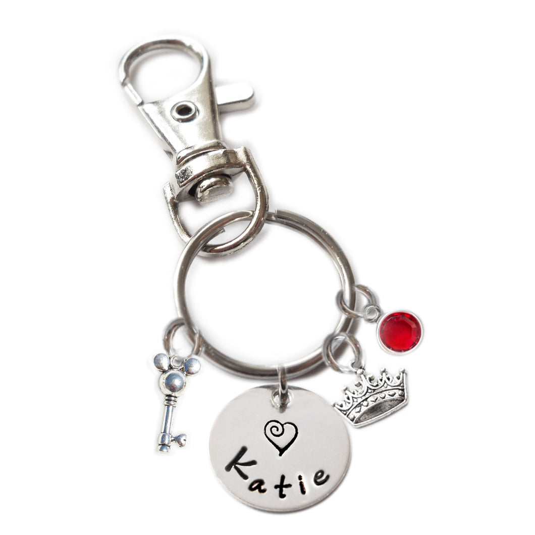 Personalized MOUSE EARS AND CROWN Swivel Key Clasp with Sterling Silver Name