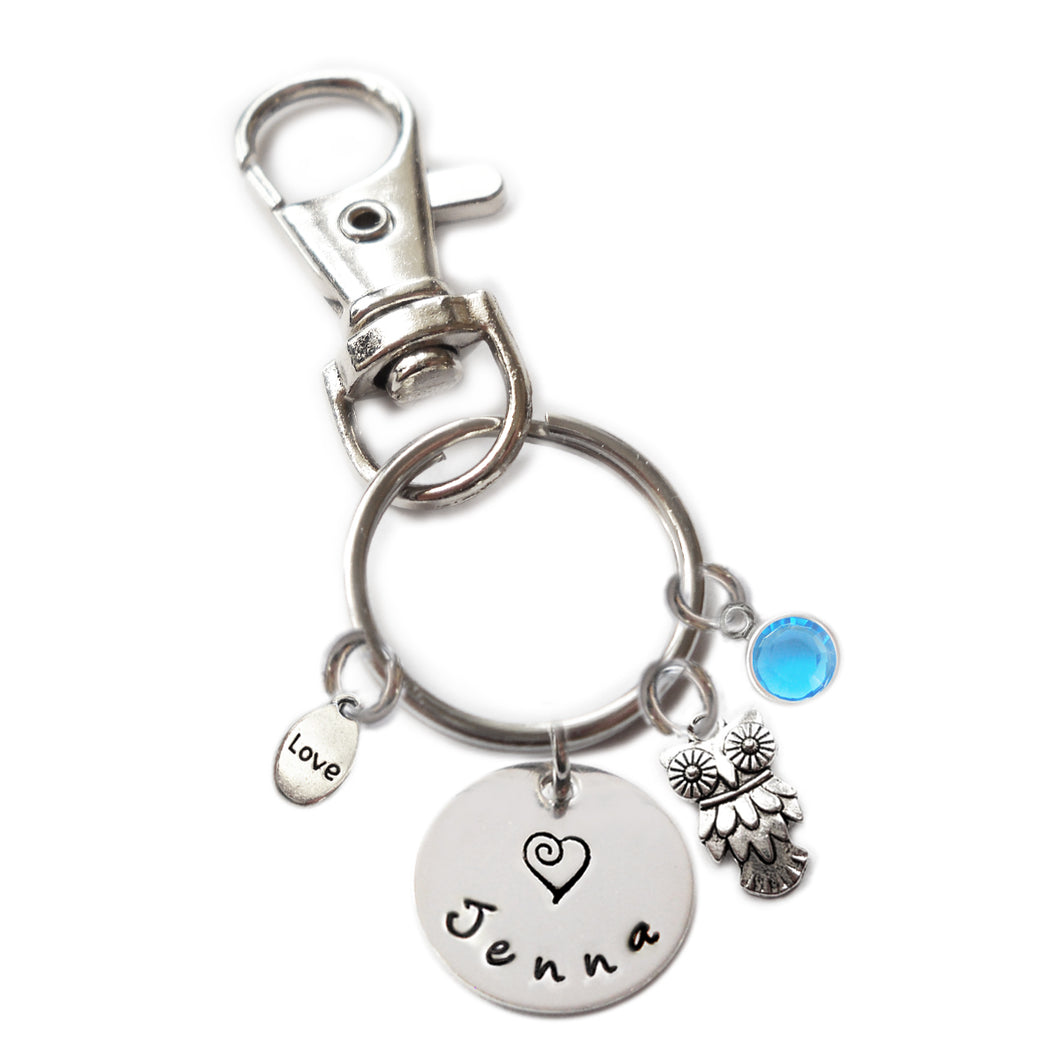 Personalized OWL Swivel Key Clasp with Sterling Silver Name