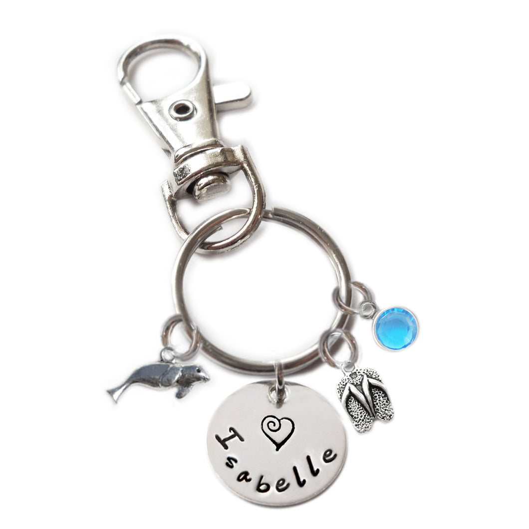 Personalized SEA LION Swivel Key Clasp with Sterling Silver Name