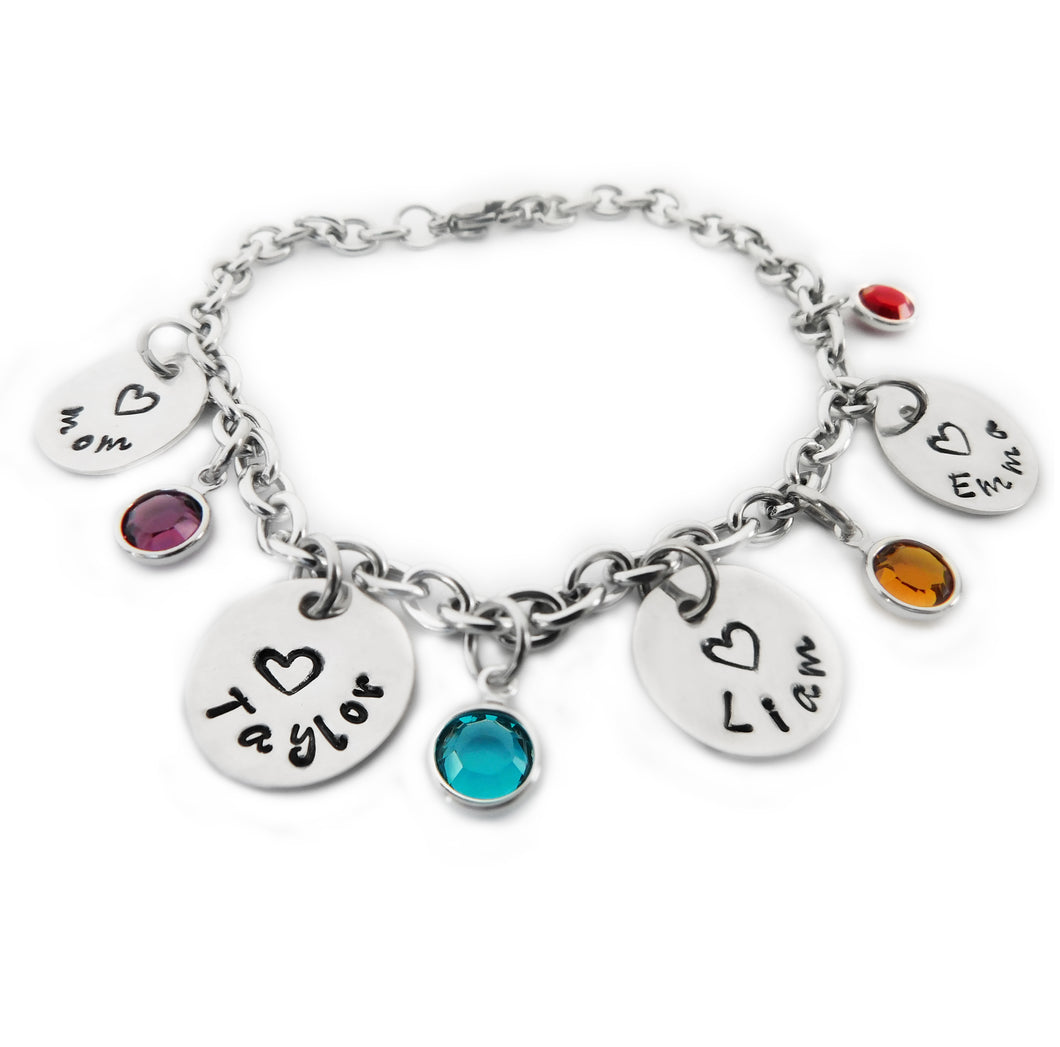 Charm Bracelet Personalized Sterling Silver Names for Mom