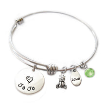 Load image into Gallery viewer, Personalized TEDDY BEAR Bangle Bracelet with Sterling Silver Name

