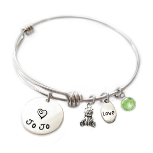 Personalized TEDDY BEAR Bangle Bracelet with Sterling Silver Name