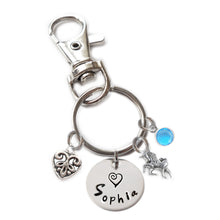 Load image into Gallery viewer, Personalized UNICORN Swivel Key Clasp with Sterling Silver Name
